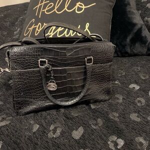Brighton Black Croc-Embossed Satchel with Charm